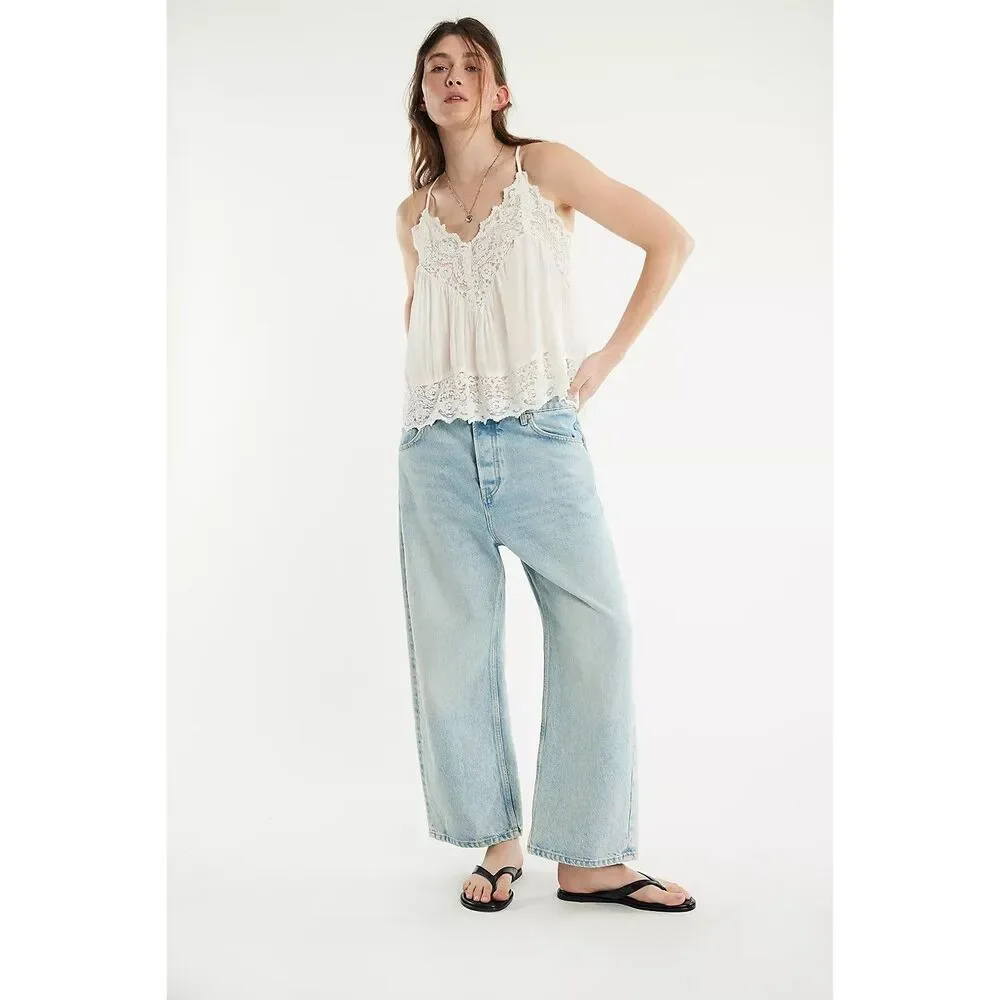 Intimately Free People Fiona Cami Blouse Top Tank Sleeveless Lace Slip L 288379